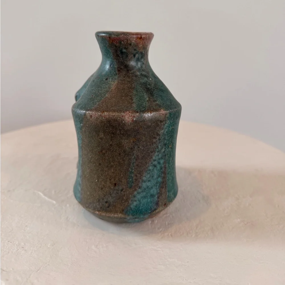 VINTAGE CALIFORNIA STUDIO POTTERY CERAMIC TURQUOISE VASE‎ ORGANIC HANDMADE MCM